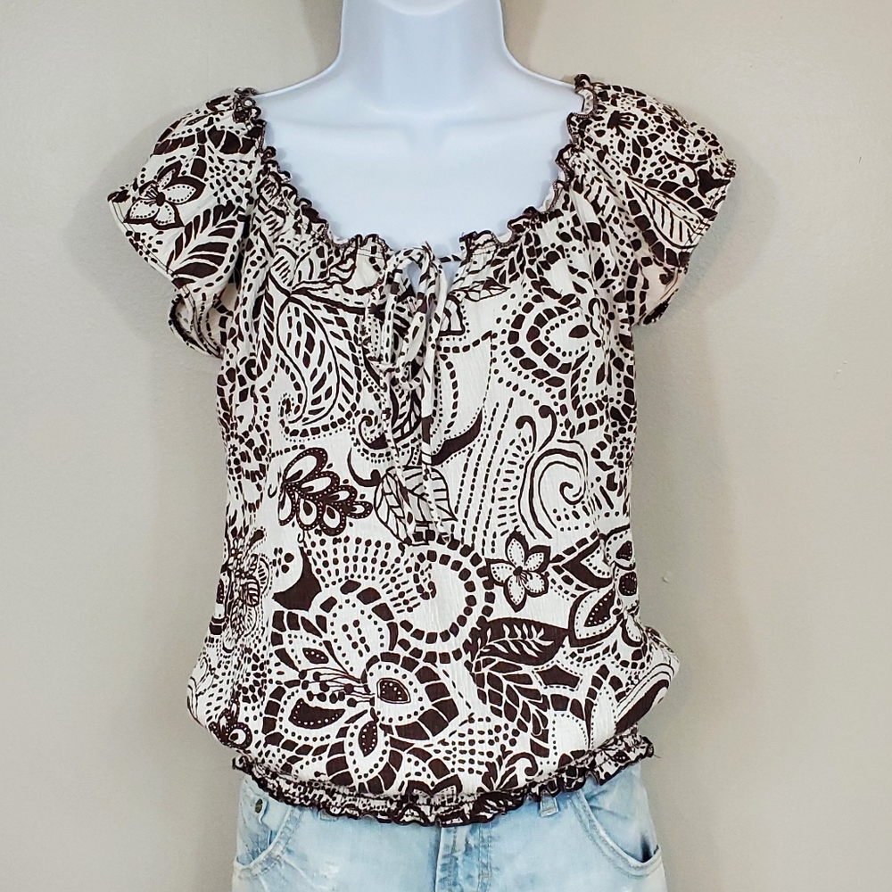 Women's Fairy Style Scoop Neck Grunge Top With Elastic Neck & Waist (no …
